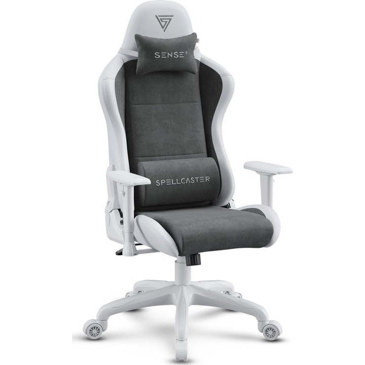 Gaming szék SENSE7 Spellcaster FUKU, ökológiai bőr, 150 kg, fehér/szürke