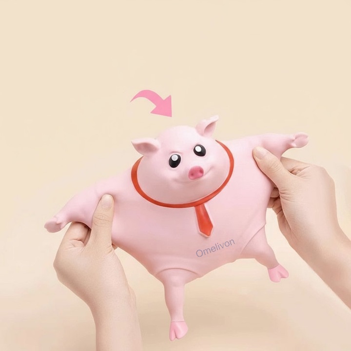Jucarie antistres, purcelus mediu, material TPR, cadou distractiv, roz, 14x11 cm, potrivita pentru copii si adulti