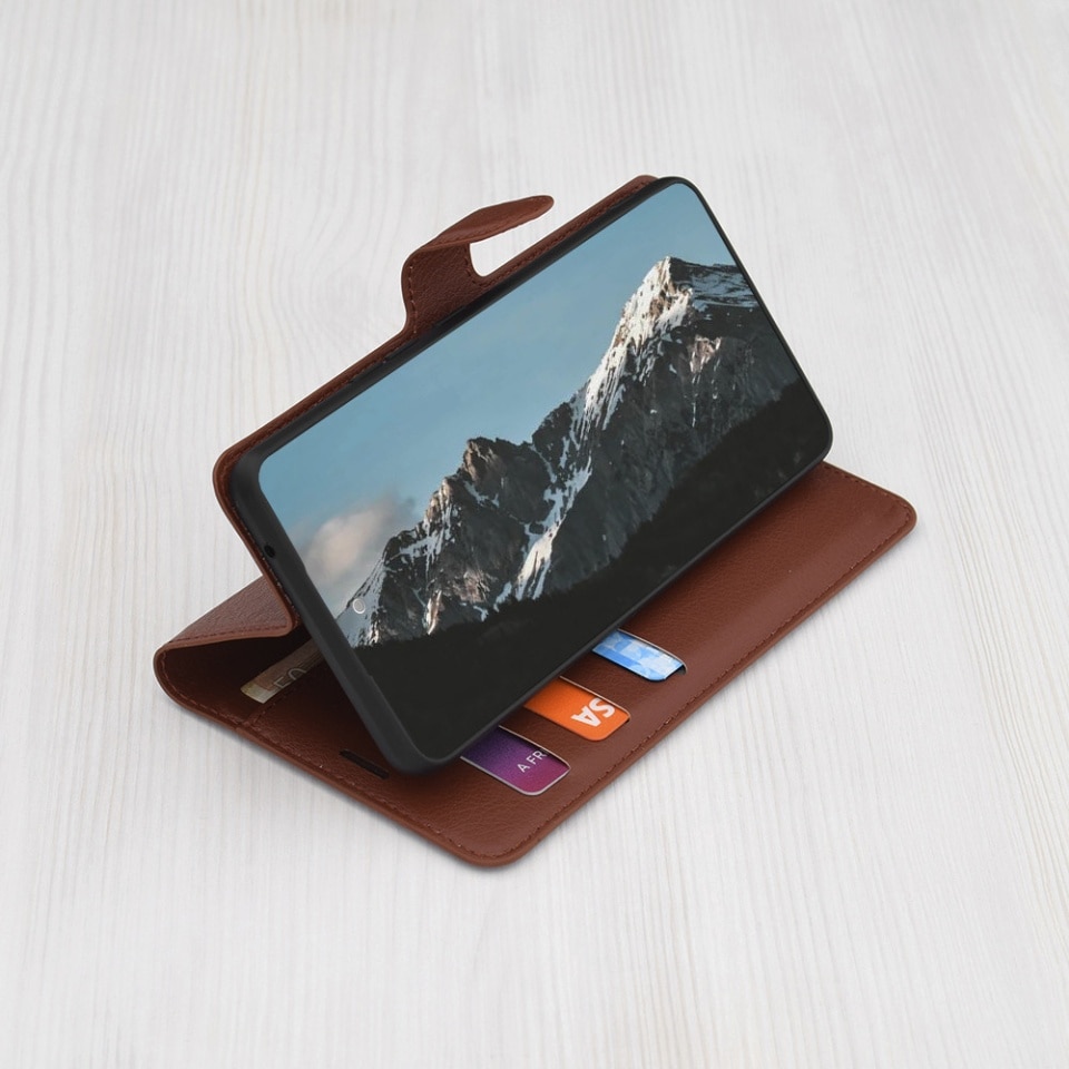 Husa pentru Xiaomi Redmi Note 15 Pro 5G, SKYDDAR INNOVATION, Leather Folio tip Carte, cu Portofel Interior, Finisaje Premium, set cu sticker, Maro