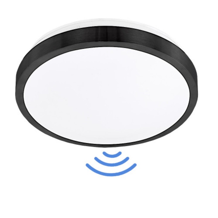 LED mennyezeti lámpa, MasterLED, PVC, mozgásérzékelővel, 330x70 mm, fehér/fekete