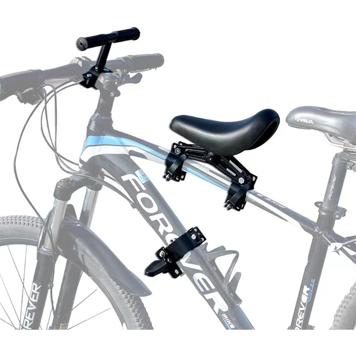 Kerékpáros gyerekülés, 2-7 éves korig, 80 kg teherbírás, Lábtartóval és korláttal, Könnyen felszerelhető, fekete