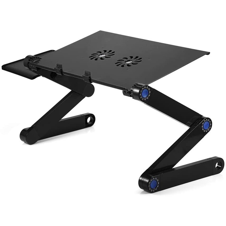 Stand, Suport Laptop QttvbTna, Dublu Ventilator, Pliabil, Negru/Rosu, 42x26cm
