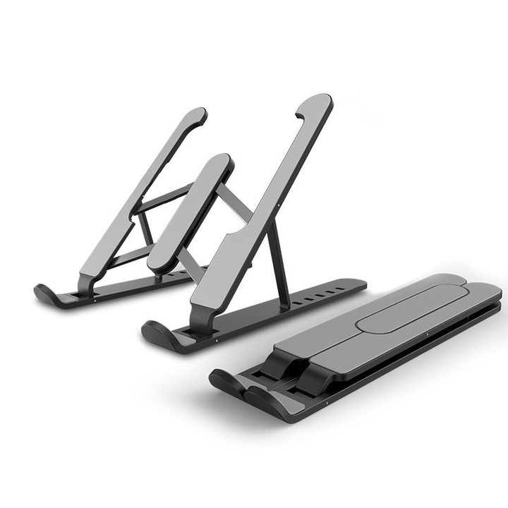 Összecsukható laptopállvány, TNEAYWHE, kiváló minőségű alumínium, ergonomikus kialakítás, szellőzés, 6 szintű beállítás