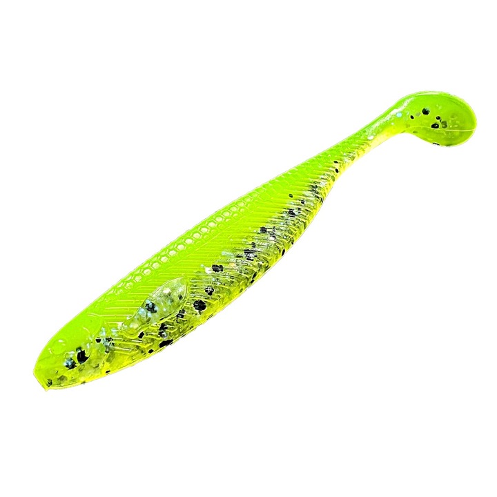 Set 5buSet 5buc shad Shad Teezer, 9cm, culoare Chartreuse Back Kaleido, TZ9D003, pentru pescuit la biban, salau, stiuca sau somnc shad MYSTIQUE7, 7cm, culoare Chartreuse P.T. MY7D019, pentru pescuit la biban, salau, stiuca sau somn