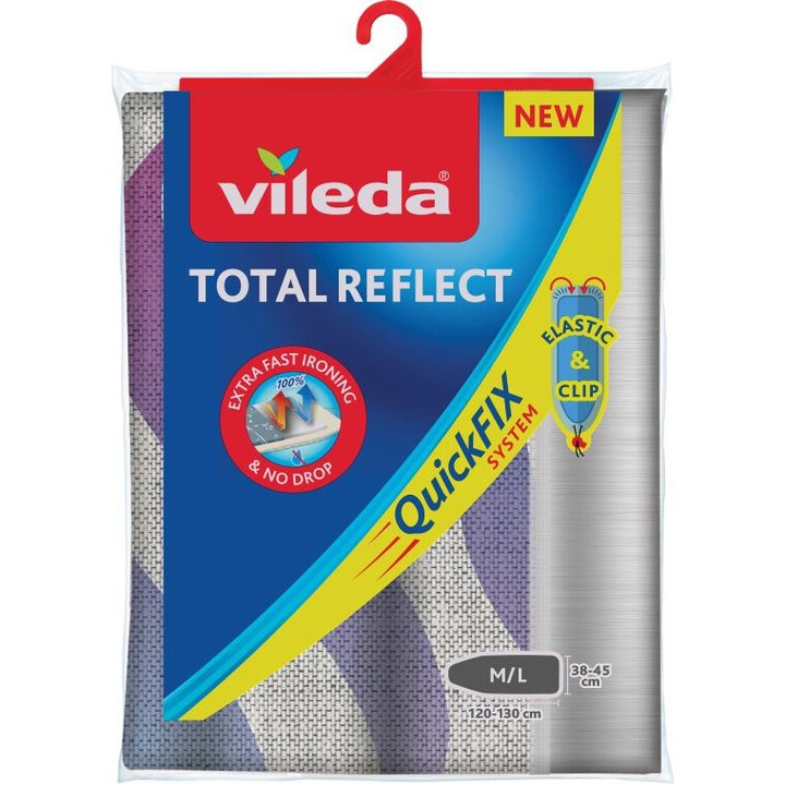 Калъф за дъска за гладене, Vileda Total Reflect, термоустойчив, сив