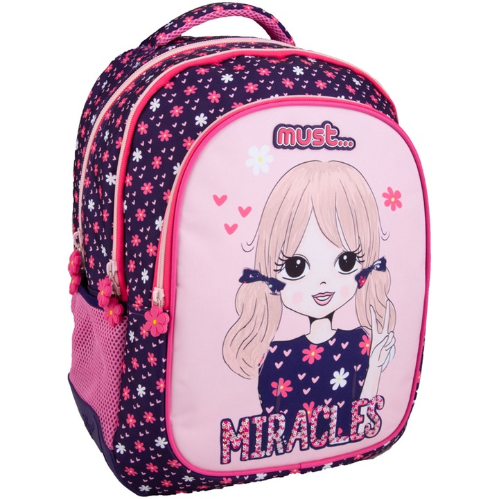 Ghiozdan, Must, 3 compartimente, 32x18x43cm, design fetita