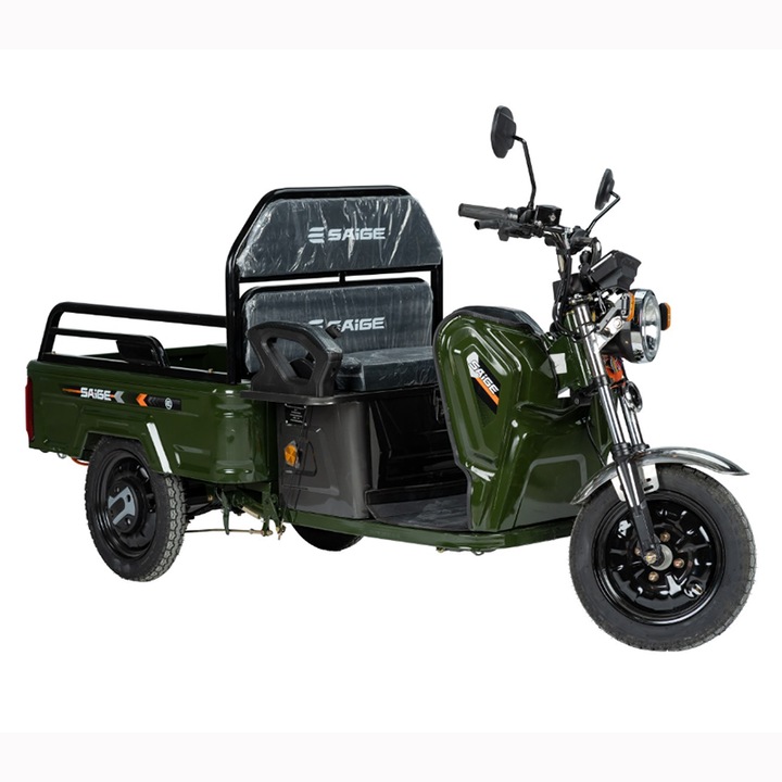 Triciclu electric de marfa Ecopikap ARTEMISGIFT, viteza maxima 25 km/h, 1600W, 60V/32Ah, fara permis, cu reductor, Verde