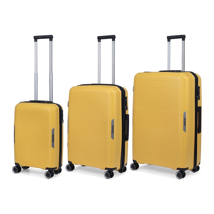 Bőrönd Szett TravelZ Swinger, polipropilén, TSA kód, 4 dupla kerék, 3 db, sárga