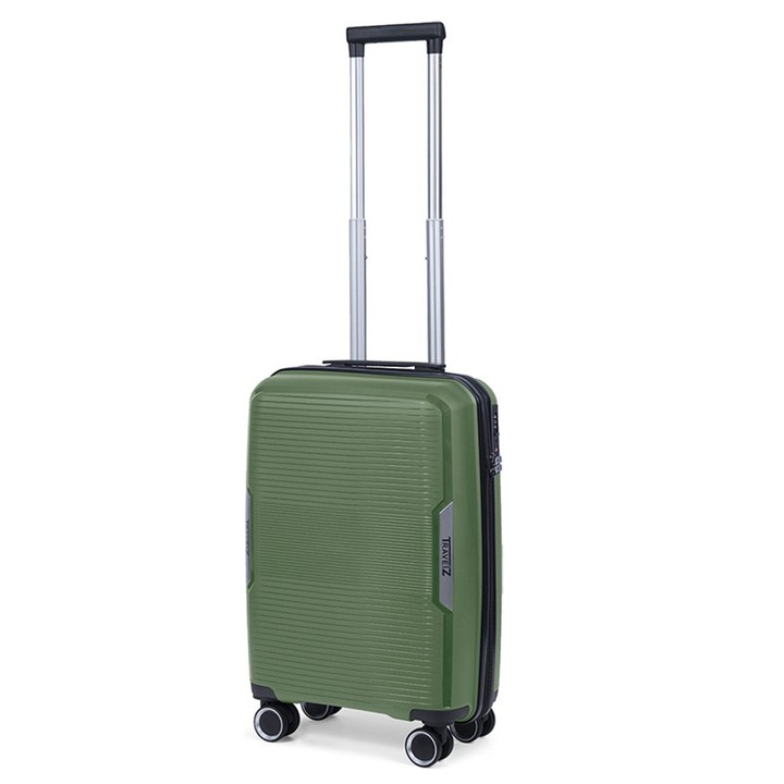 Troler de cabina TravelZ Swinger, polipropilena, cifru TSA, 4 roti duble, 55 cm, verde