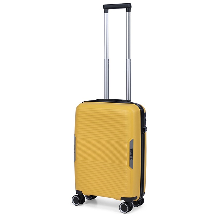 Troler de cabina TravelZ Swinger, polipropilena, cifru TSA, 4 roti duble, 55 cm, galben