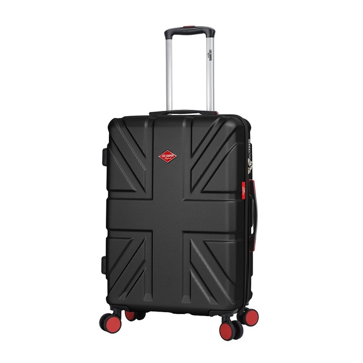 Közepes bőrönd Lee Cooper London, ABS, 4 dupla kerék, zárral, 66.5 cm, fekete