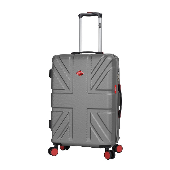 Nagy bőrönd Lee Cooper London, ABS, 4 dupla kerék, zárral, 76 cm, ezüst