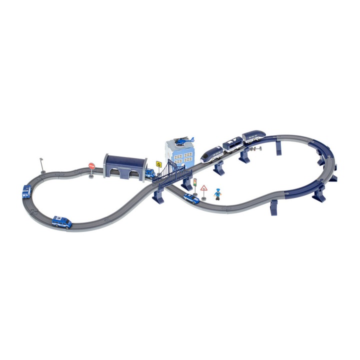 Електрическо влакче с полицейски коли и хеликоптер 92 елемента 300 см