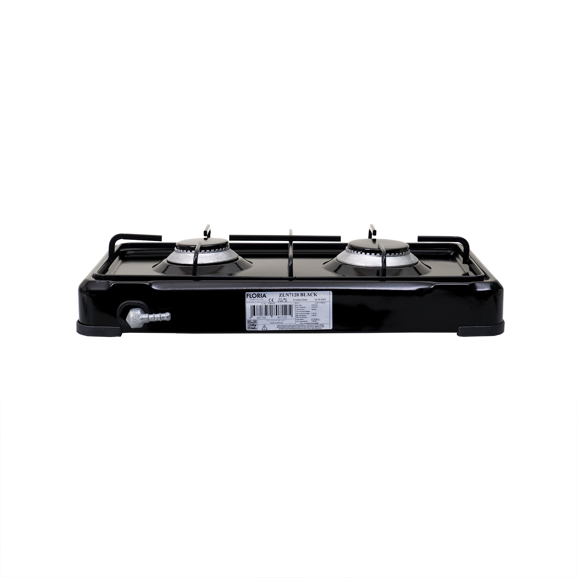 Pachet aragaz 2 ochiuri, 51×28 cm plus (ceas pentru butelie, 2 m furtun pentru gaz, 3 coliere pentru furtun, aprinzator) negru / ZLN 7128_1