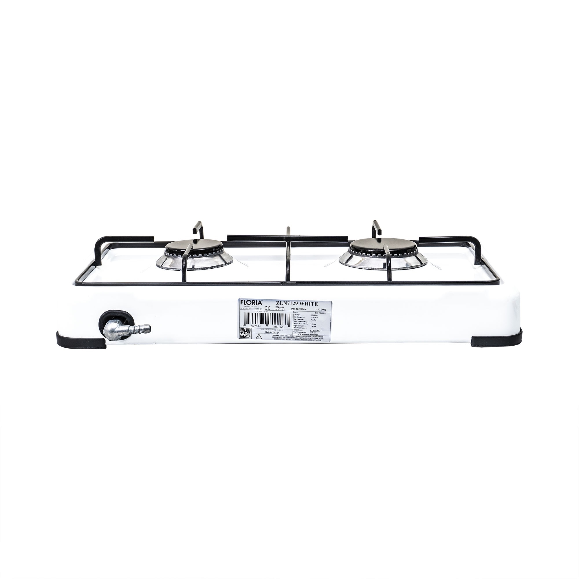Pachet aragaz 2 ochiuri, 51×28 cm plus (ceas pentru butelie, 2 m furtun pentru gaz, 3 coliere pentru furtun, aprinzator) alb / ZLN 7129_1