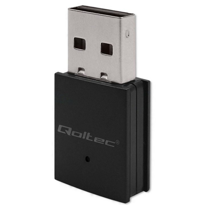 Wi-Fi адаптер, Qoltec, AC, 600 Mbps, USB 2.0, BT 4.0, Черен