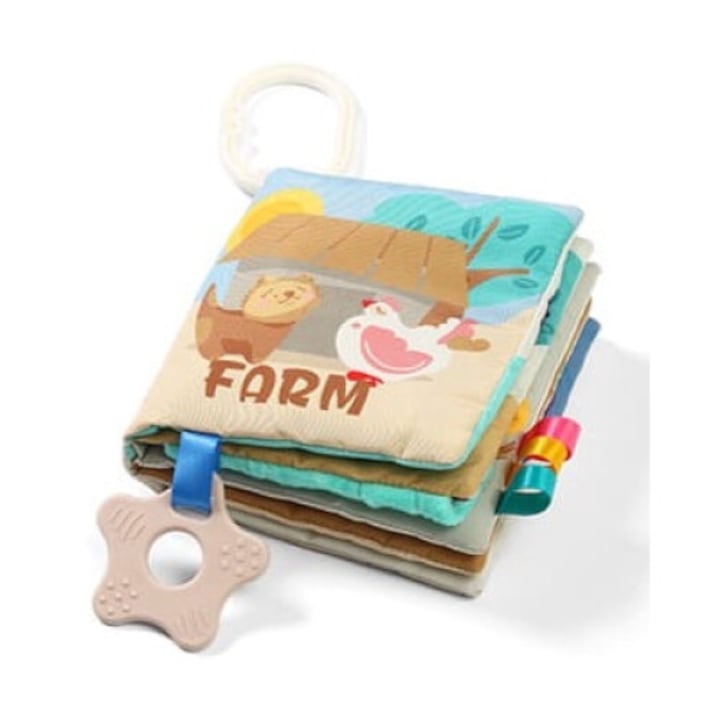 Carte senzoriala interactiva BabyOno Farma, texturi diverse, multicolor, 12x12x2cm