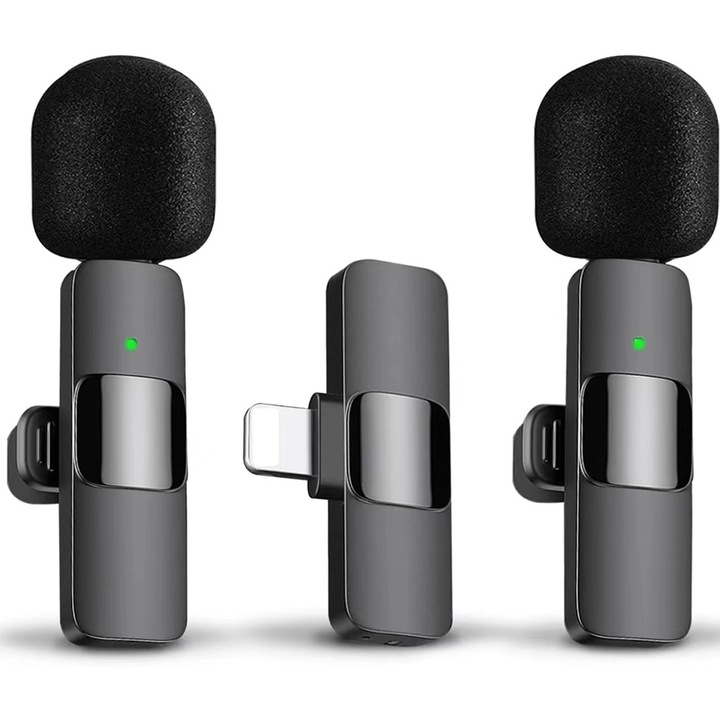 2 db-os professzionális vezeték nélküli Lavalier mikrofon készlet, Bolongking, IOS, újratölthető, hordozható, Lightning, plug and play, vlogging, interjúk, találkozók, élő közvetítések, videofelvételek készítéséhez