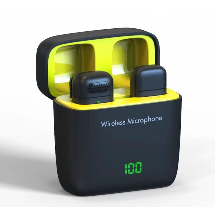 Безжичен професионален петличен микрофон, Bolongking®, Android, цифров дисплей, преносим презареждаем за тип C, технология за шумопотискане, включи и пусни, vlogging, интервюта, срещи, стрийминг на живо, видеозапис