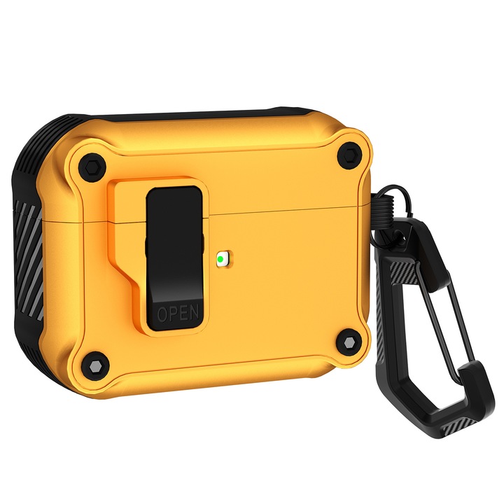Husa casti, BOLONGKING®, Compatibil cu AirPods Pro 2, In stil mecha, Materialul TPU, Echipat cu breloc, Galben