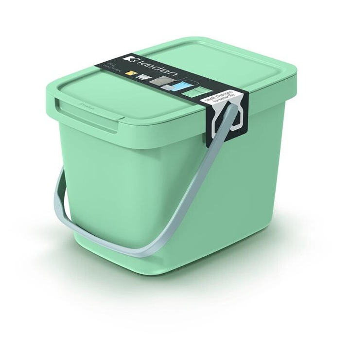 Cos de gunoi cu capac, sistem Q, 6L, verde