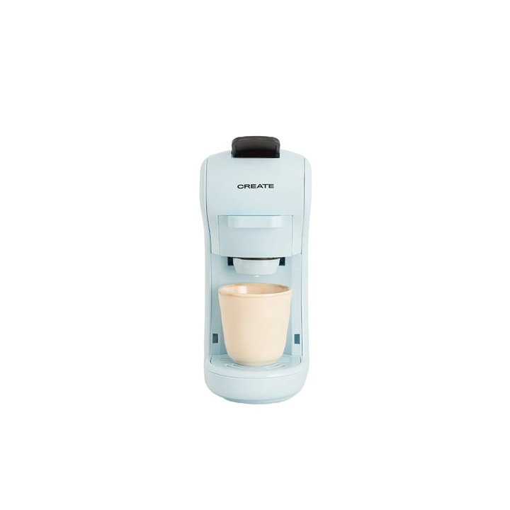 Espressor automat Retro 3in1 CREATE, Potts, 19 bar, 0.6 litri, compatibil cu capsule Nespresso, Dolce Gusto, Starbucks, cafea macinata, 2 functii preparare, oprire automata, curatare usoara, compact, 1450 W, blue pastel