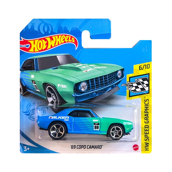 Masinuta metalica Hot Wheels, '69 Copo Camaro Falken, 1:64, Verde