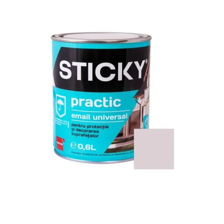 Алкидна боя Sticky, интериор/екстериор, Сива, 0.6 л, Практична