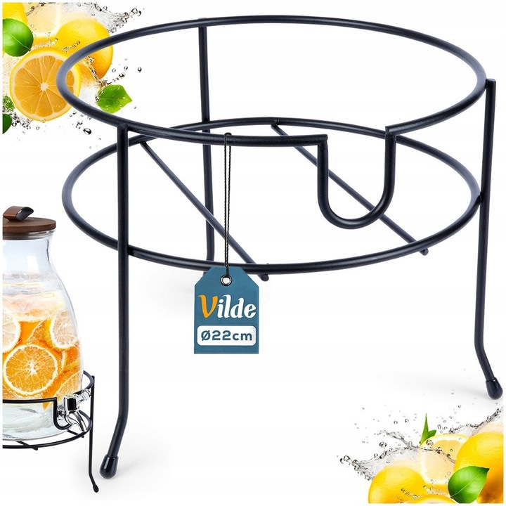 Suport Pentru Borcan Cu Robinet, Vilde, 23.5x19x23 cm, Fabricat Din Metal, Stabil Pe Trei Picioare, Usor De Curatat, Se Potriveste Sub Majoritatea Borcanelor, Calitate Inalta A Materialelor, Negru