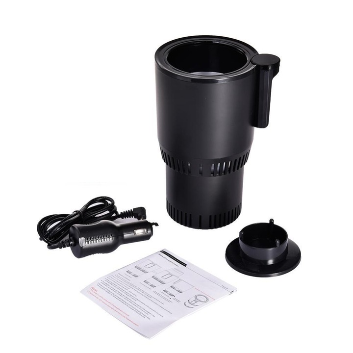 Suport de Pahar Auto Inteligent 2-in-1 pentru Incalzire si Racire, Suport de Pahar cu Afisaj LED al Temperaturii, Control Tactil, Mentine Bauturile Reci sau Calde, Compatibil Cup Holder, Ideal pentru Calatorii, Conectare la Bricheta, Negru