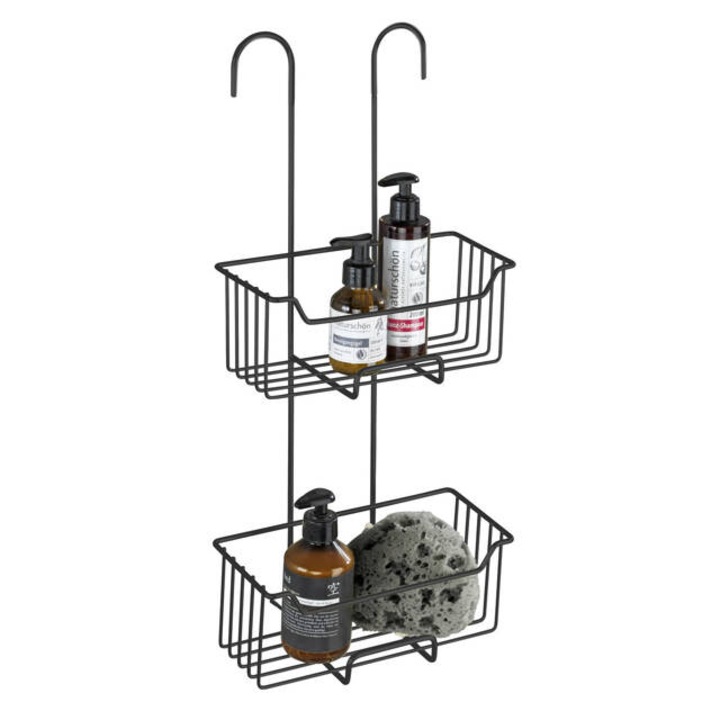 Cos de baie Milo pe doua niveluri, pentru instalare pe baterie de cada - covoras negru