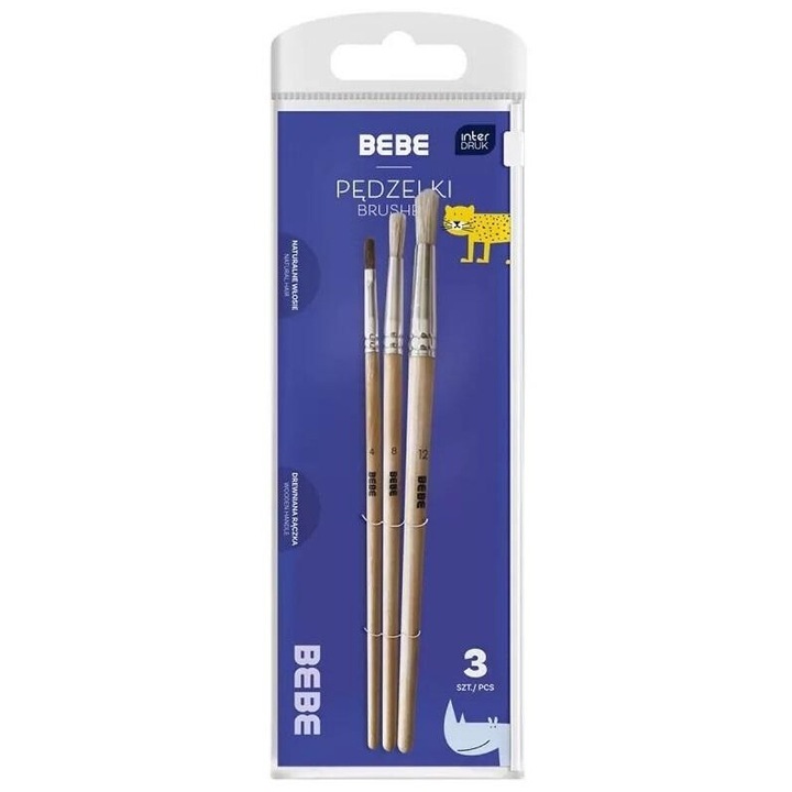 Set pensule pentru pictura Interdruk BB Kids, 3 bucati, natural, 253x90mm