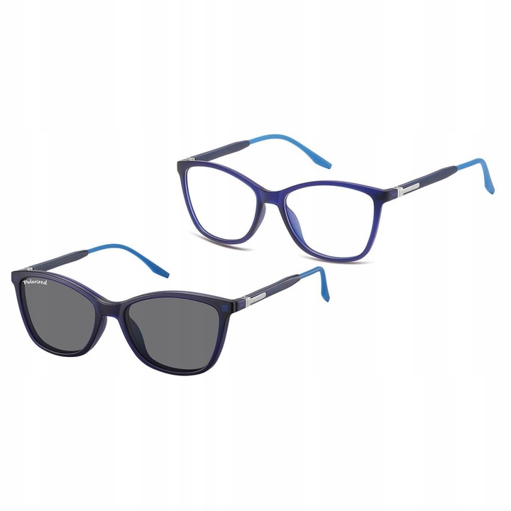 Ochelari de soare dama Sunoptic CLIP-TRC-186B-1, polarizati, set cu etui si servetel, albastru mat, 54x17x145mm