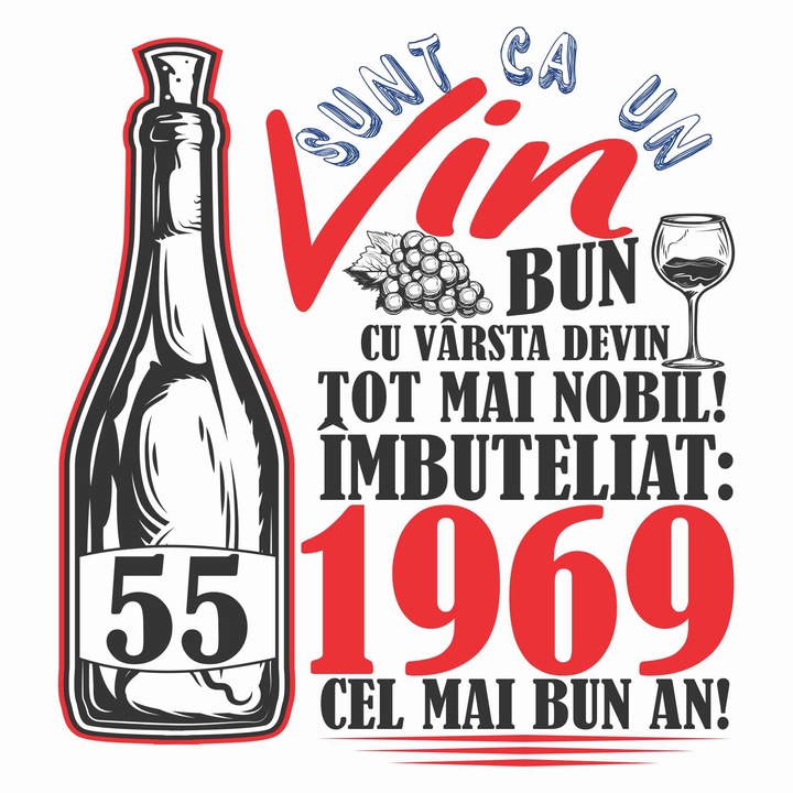 Tablou canvas 15 x 15 cm personalizat cu mesaj "Sunt ca un vin bun... ", 55 ani, CRD PRINT, alb