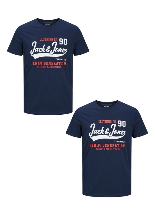 2 db-os férfi póló szett, Jack & Jones, Pamut, Sötétkék, Sötétkék