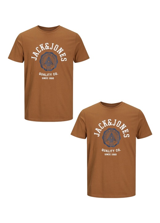 2 db-os férfi póló szett, Jack & Jones, Pamut, Világosbarna, Világosbarna