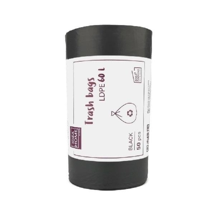 Комплект 50 торби за битови отпадъци IDEA, 60л, Черни, 84x88мм