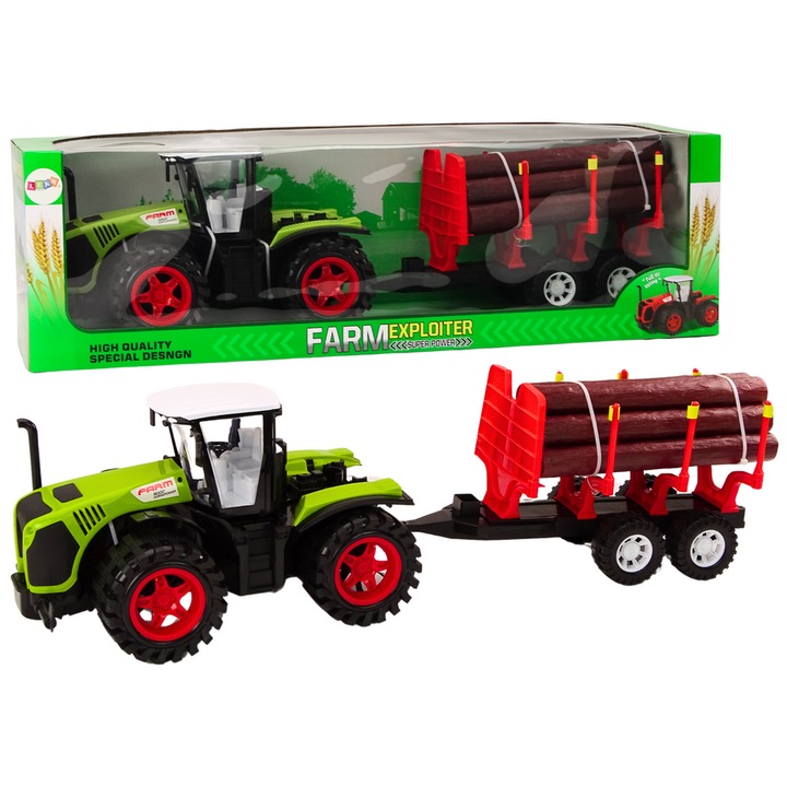 Tractor fermier LEAN TOYS cu remorca pentru lemne, 9 baloti, 40x23x22cm