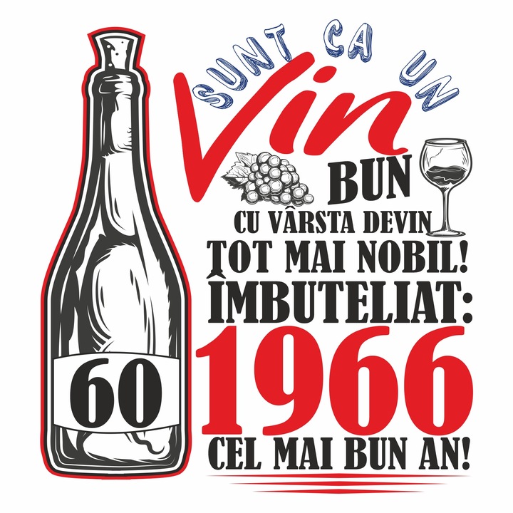 Tablou canvas 15 x 15 cm personalizat cu mesaj "Sunt ca un vin bun... ", 60 ani, CRD PRINT, alb