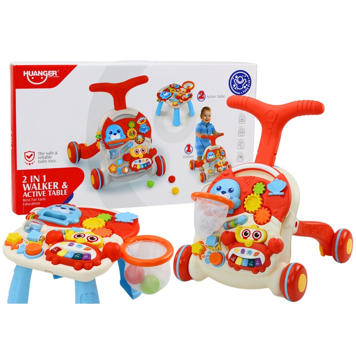 Masa educationala 2in1, LEAN TOYS, interactiv, rosu, 47x47x44cm, pentru copii de la 12 luni