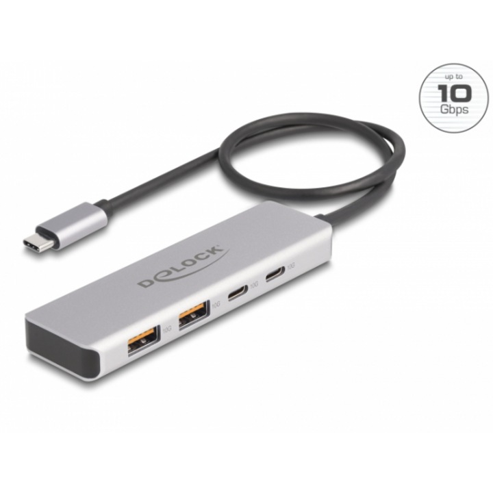 Hub USB Delock 64230, USB-C la 2 x USB-C, 2 x USB-A, 10 Gbps