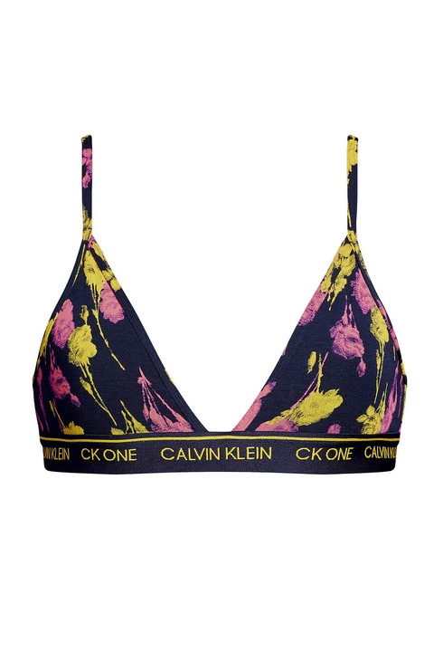 Női melltartó Calvin Klein QF5953 10-506, virágmintás, béleletlen, pamut, sötétkék, Tengerészkék