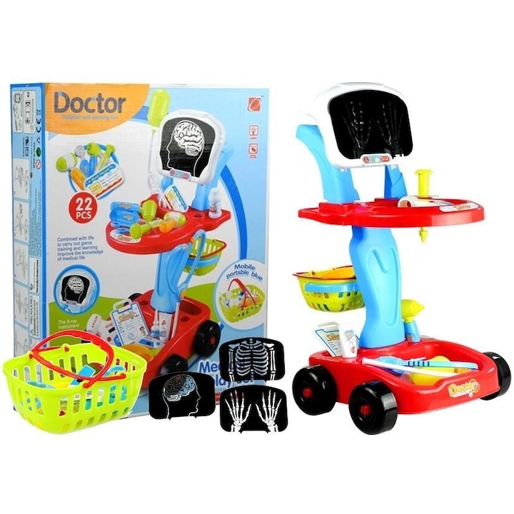 LEAN TOYS Комплект за игра лекар, медицинска количка с аксесоари, 22 части, многоцветни, 3+