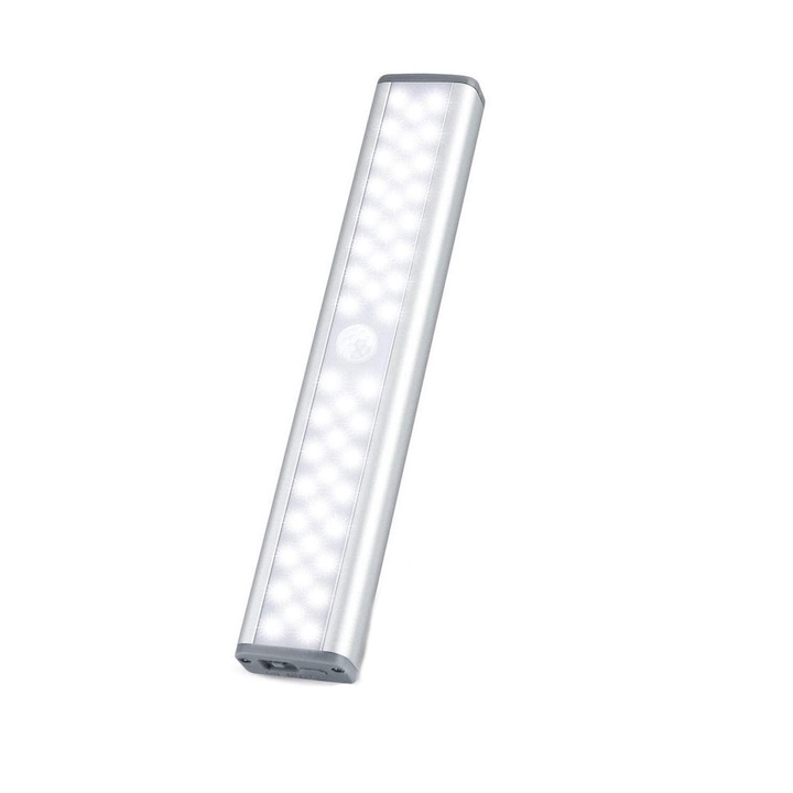 Lumina LED sub dulap, senzor de miscare, luminozitate reglabila, 46 LED-uri, 3.9x19x2cm, reincarcabila USB