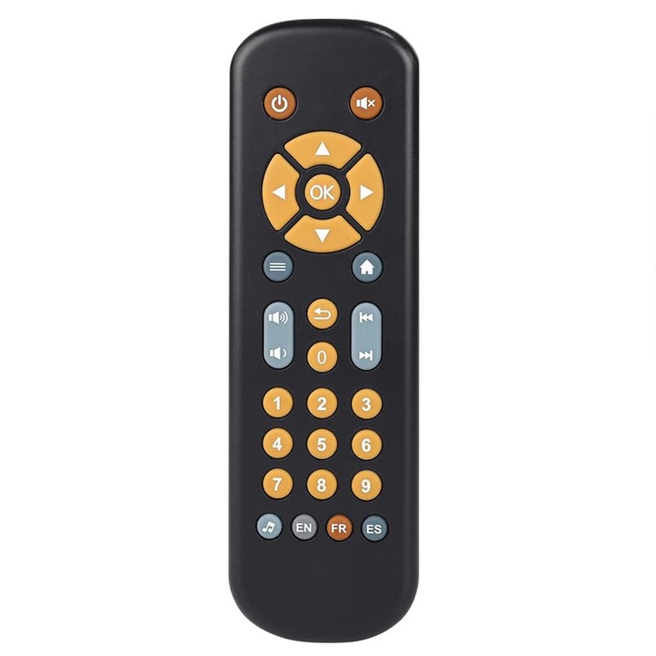 Детска играчка дистанционно за телевизор, 3 езикови режима, със светлина и звук, подходящо за деца 0-3 години, 5*2*17см, LEIISVK, черно