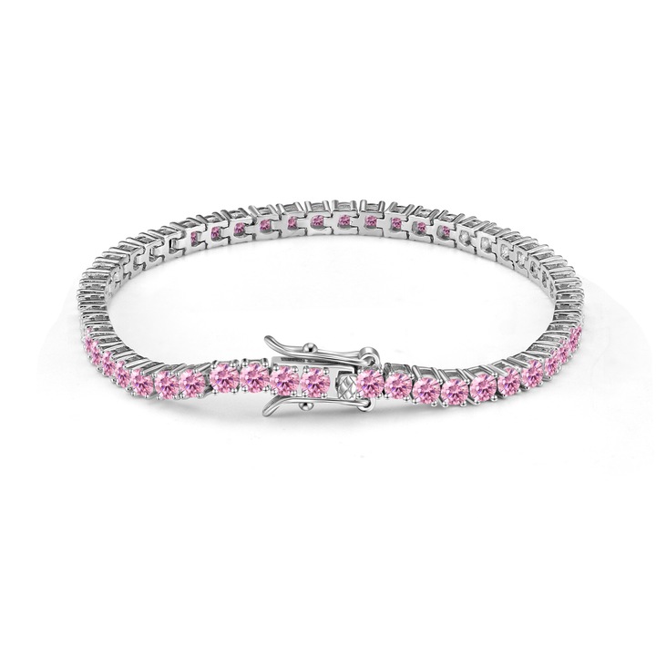 Bratara Tennis Una Vida Rosa, Roz Pal 16, 5 cm, Argint 925