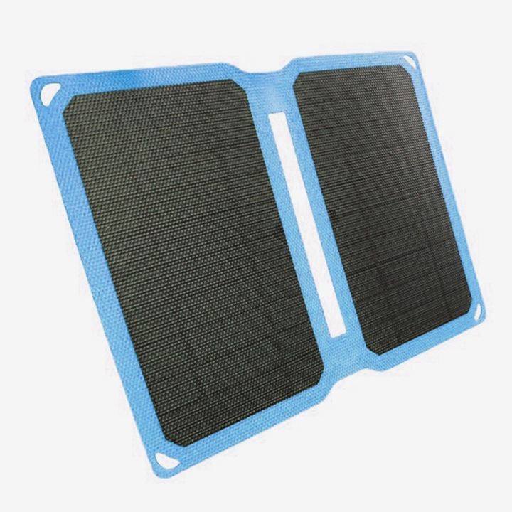 Соларен панел, QttvbTna, PET, преносим, сгъваем, водоустойчив, за туризъм и къмпинг, 25 x 32,5 см, черен / син