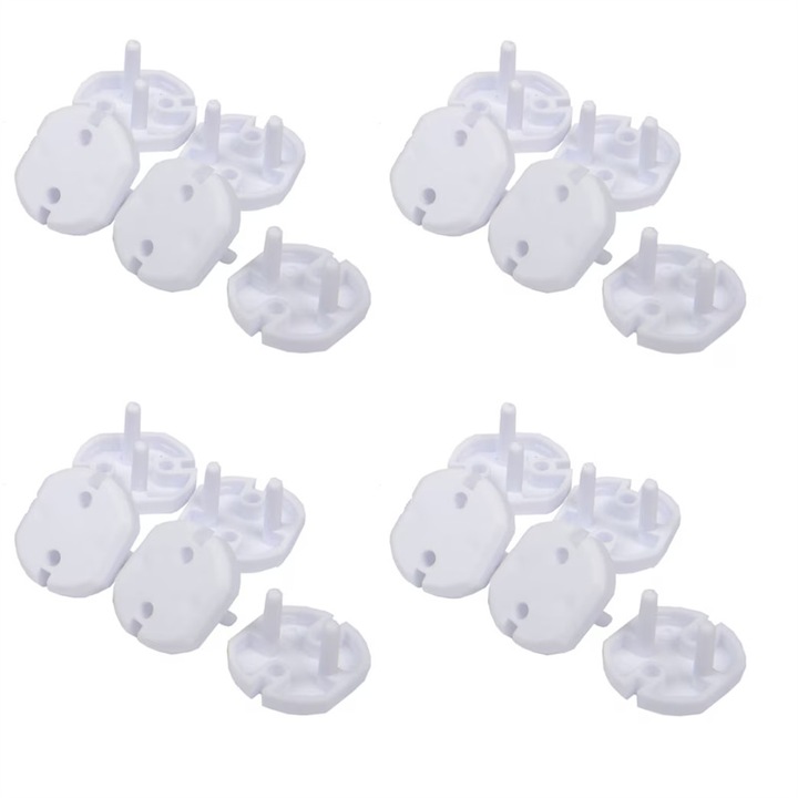 Set de 20 de protectii pentru prize pentru copii si bebelusi, standard UE, cu adeziv 3M, rezistente la foc, usor de instalat, pentru siguranta copiilor, din ABS, alb