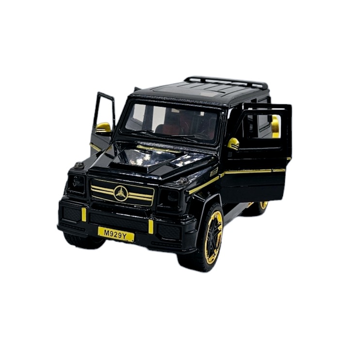 Количка за игра Mercedes G-Class G65 джип метал, 3 реалистични звука, Фарове светят, Врати, капак и багажник отворени, Батериите са включени, 21см, Черен