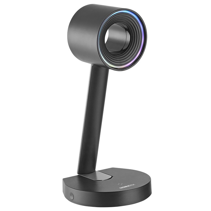 Suport casti Gaming StableDesk Ring pentru Birou Office, Iluminare RGB, Incarcare Wireless, 1 x USB, 1 x Type-C, 1 x TRRS Port 3.5mm, Compatibil cu casti Apple, Sony, Audio-Technica, Bang & Olufsen, Bose, Sennheiser - Negru